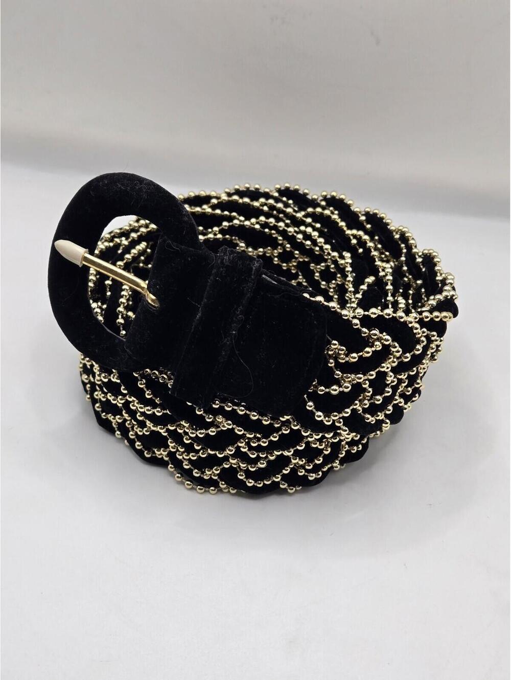Vintage Amanda Smith Black/Gold Velvet Beaded Braided Belt Size M/L